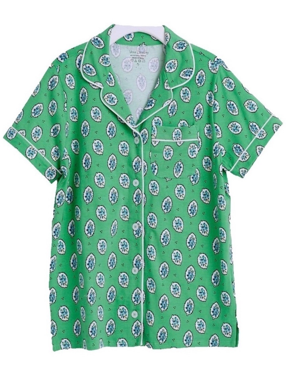 Vera Bradley Cotton Pajama Button Up Top Garden Green Leaf